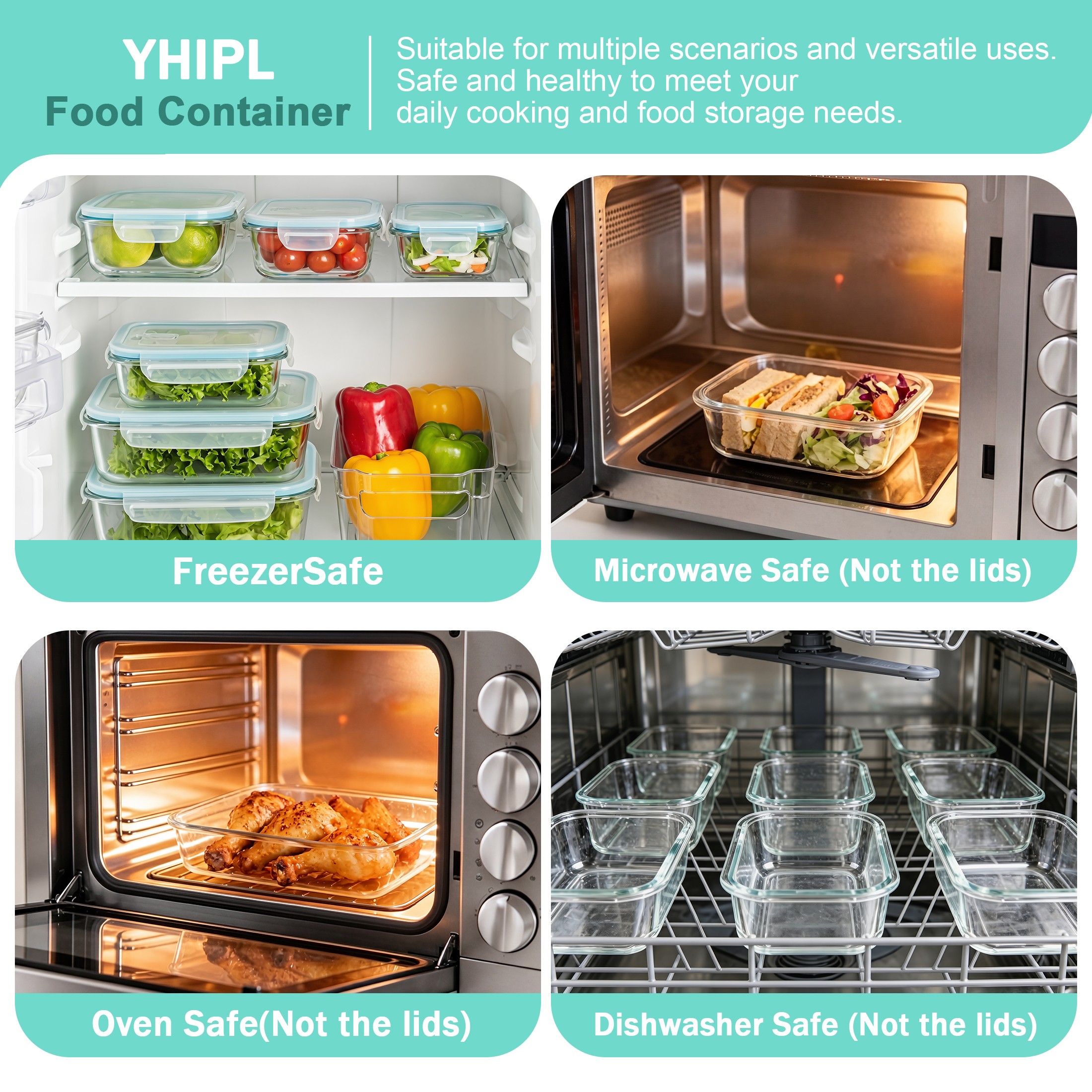 YHIPL 8-Pack Glass Food Storage Containers with Airtight Lids, Green photo 3