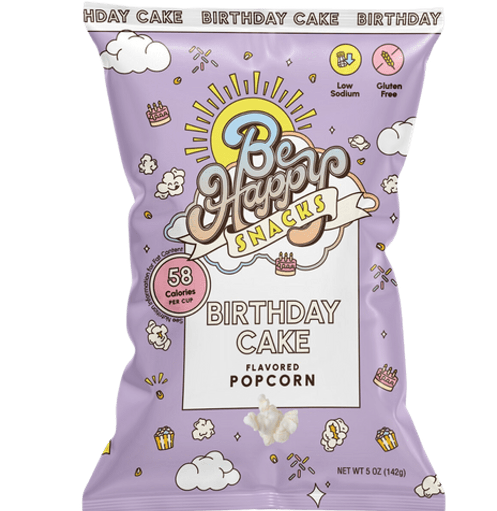 (2 pack) Be Happy Snacks Birthday Cake 5oz Popcorn