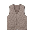 thumbnail image 2 of Dazajoo Khaki Quilted Vest for Women Fleece Lined V Neck Puffer Vests Plus Size Button Down Sleeveless Jacket Coats with Pockets,XXXXXL, 2 of 5