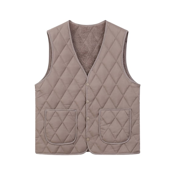 Htigea Quilted Jackets for Women Fleece Lined Sleeveless Vest Lightweight V-Neck Snap Gilet Coats with Pockets Khaki XXXL