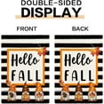 thumbnail image 5 of Hello Fall Three Gnomes Garden Flag 12.5×18 Inch Watercolor Stripes Double Sided Burlap Welcome Pumpkin Chrysanthemum Banner Outside Vertical Holiday Yard Flag, 5 of 6