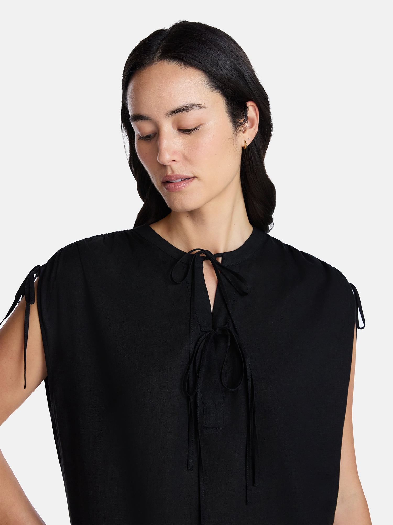Time and Tru Women's Sleeveless Linen Tunic Top, Sizes XS-XXXL