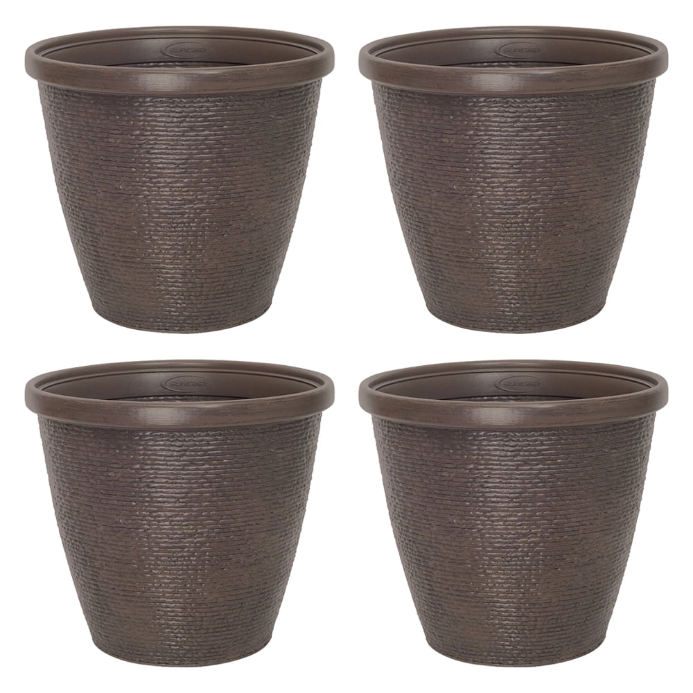 Suncast Chariton 16 Inch Resin Round Decorative Flower Pot Planter (4
