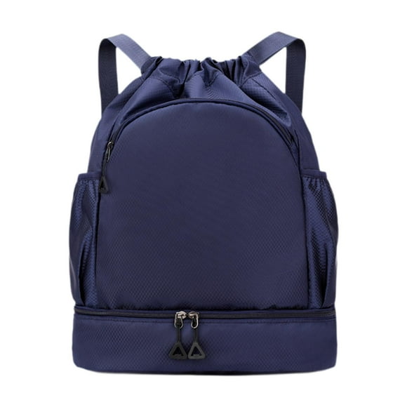 Mochila deportiva con cordón para exteriores, bolsa de separación de humedad y sequedad con compartimento para zapatos, bolsa de gimnasio para mujeres Azul oscuro