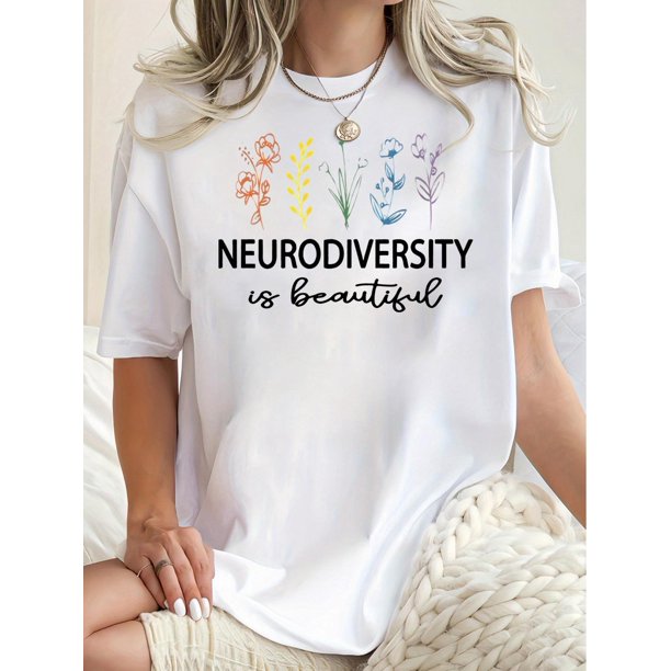 Women's Floral & Letter Print T-Shirt - Casual Crew Neck, Short Sleeve Top for Spring & Summer - Comfortable Polyester Blend, Machine Washable