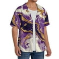 thumbnail image 2 of Naloa Purple Gold Marble Swirls Men's Loose Fit Cuban Collar Short-Sleeve Shirt, Hawaiian Shirts, Mens Shirts Casual for Everyday Wear Outings-Medium, 2 of 5