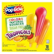 Popsicle Sugar Free Tropical Fruit Popsicles Ice Pops, 1.65 fl oz, 18 Count