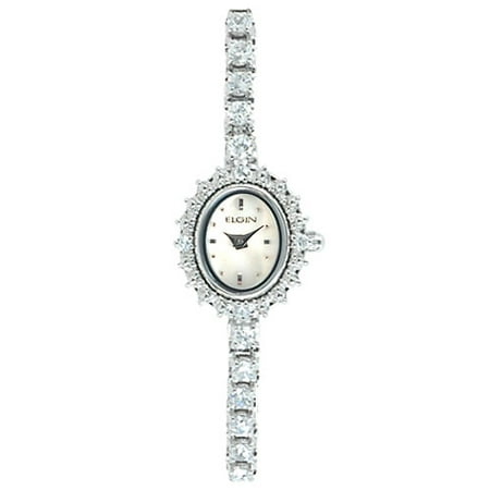 Ladies Cubic Zirconia Crystal Tennis Bracelet Watch, Mother of Pearl Dial
