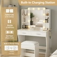 thumbnail image 4 of VEANERWOOD Makeup Vanity Desk Sets with Mirror 3 Lighting Color, Modern Dressing Table Set with 2 Large Drawers, Power Strip, Stool for Women Girls Bedroom, 4 of 6