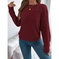 thumbnail image 6 of Womens Crochet Hollow Out Sweater Top Long Sleeve Crew Neck Knit Pullover Fall Casual Winter Shirt Wine Red S, 6 of 7