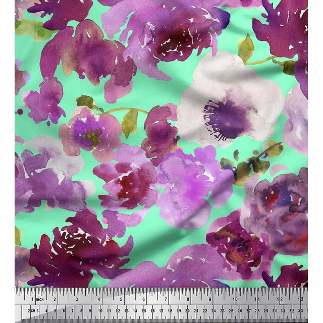 Soimoi polyester Crepe Fabric Flower Watercolor Print Fabric by the Yard 52 Inch Wide