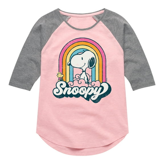 Peanuts - Snoopy Rainbow Clouds  - Toddler And Youth Girls Raglan Graphic T-Shirt