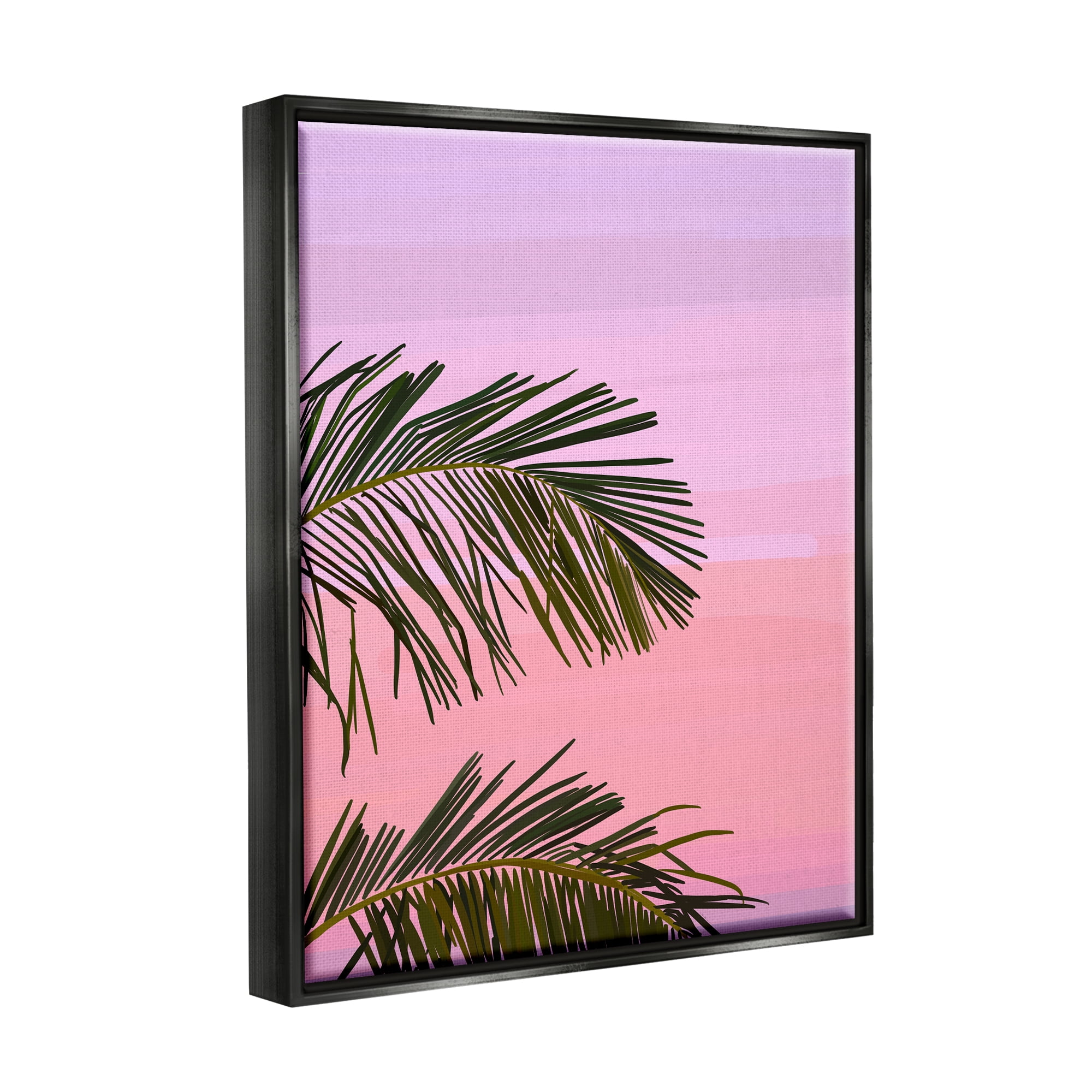 Stupell Industries Pink & Purple Sunset Palm Leaves Coastal Painting Black Floater Framed Art Print Wall Art