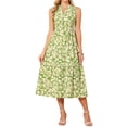thumbnail image 2 of INSPIRE CHIC Women's Summer Sleeveless Floral Dress Casual Tiered Pleated Collar V Neck Flowy Ruffle A Line Button Down Midi Dresses S Green, 2 of 5