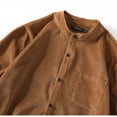 thumbnail image 2 of APEXFWDT Men's Big and Tall Button Up Corduroy Shirt Half Sleeve Pocket Casual Shirt Oversized Vintage Collarless Shirt Jacket, 2 of 3