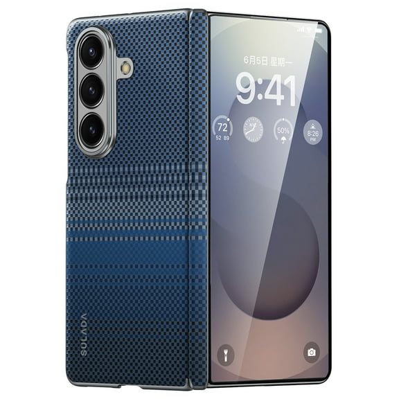 Compatible with Samsung Galaxy Z Fold 7 Carbon Fiber Texture Case, Ultra Slim PC Hinge Protection Cover Shockproof Protective Magnetic Phone Case Compatible with Samsung Galaxy Z Fold 7, Blue