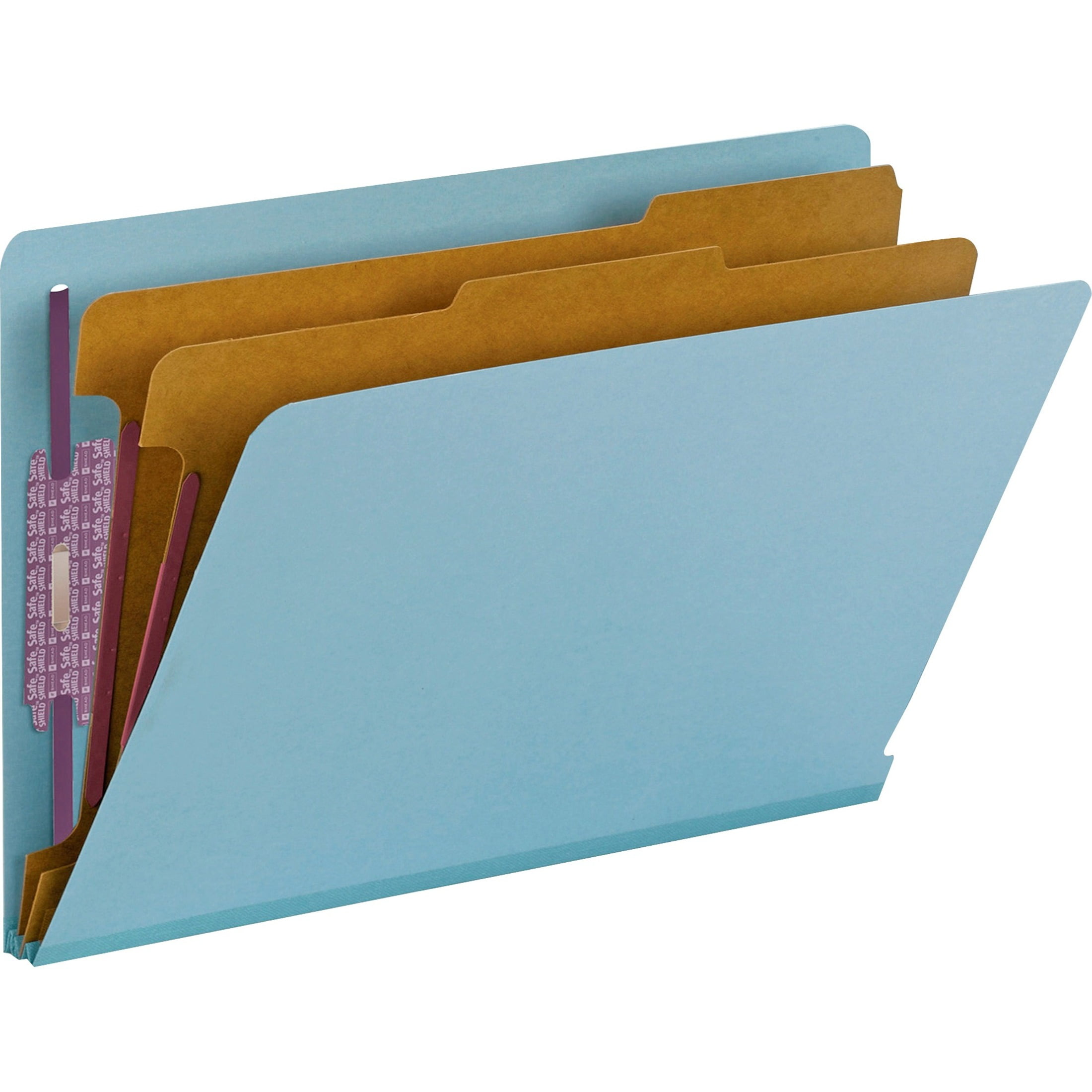 Pressboard Classification Folders Blue 2 Dividers Box of 10 Letter Size Full Cut End Tab 