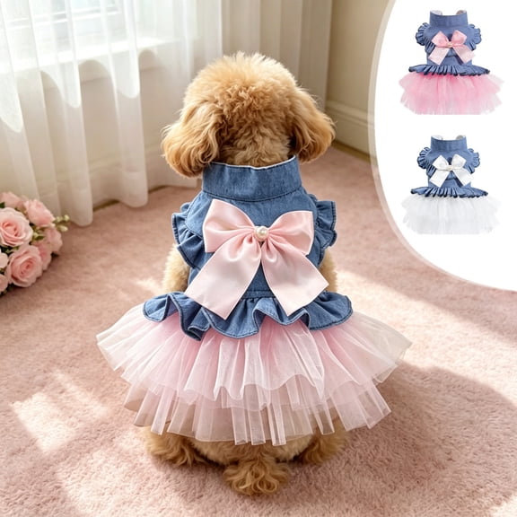 Nkmbld Pet Dresses Soft Breathable Puppy Outfits for Small Medium Dogs, Spring Summer Puppy Dogs Princess Dresses with Bowknot for Birthday Party Wedding
