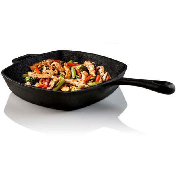Ovente Square Cast Iron Grill Pan 10 Inch with PreSeasoned Non Stick