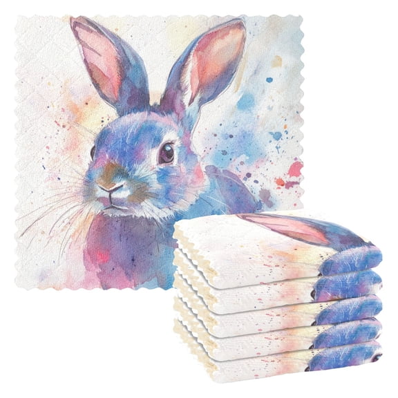 6 Pieces of Kitchen Towels 11x11Inch Kitchen Dish Cloths Kitchen Dish Towels Reuseable Cleaning Cloths Beautiful Watercolor Rabbit