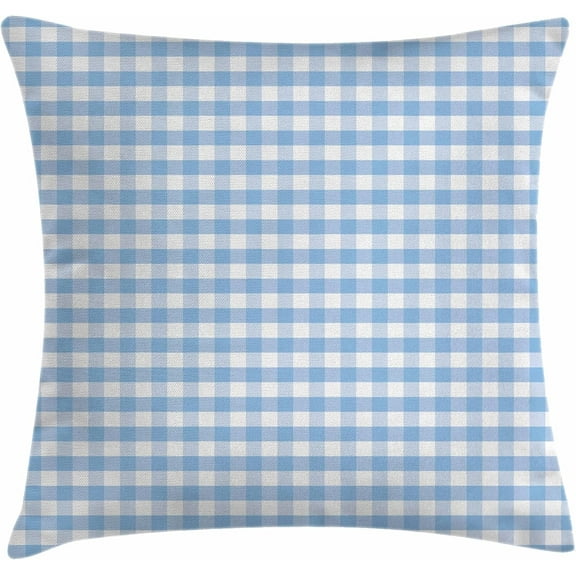 Checkered Pillow Cushion Cover Pack of 2, Little Squares and Stripes Pastel Color Gingham Repeating Rows Vintage Tile, Decorative Square Accent Pillow Case, 2 Pcs-20" x 20", Pale Blue White