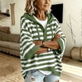 thumbnail image 6 of Women's Striped Hoodie Sweater Elbow Sleeve Henley Oversized Knit Pullover Tops Loose Slouchy Half Button Poncho for Fall Outfits, Army Green, L, 6 of 8