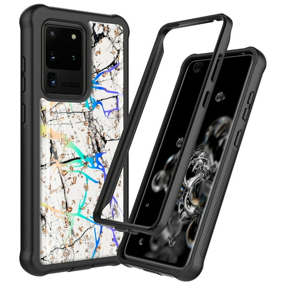 Samsung Galaxy S20 Ultra Case, KAESAR Hybrid Bling Glitter Sparkle White Marble Graphic Fashion Cute Colorful Silicone Skin Cover Armor Case for Samsung Galaxy S20 Ultra