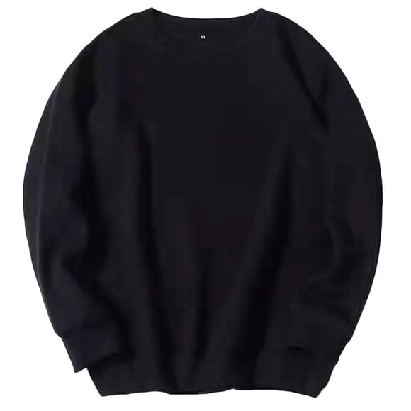 Lovzfmll Men's Casual Sport Crewneck Pullover Sweatshirt Cuff Sleeve Solid Color Top Sweatshirt, Long Sleeve Crewneck Top Sweatshirt/Shirt Black, 3XL