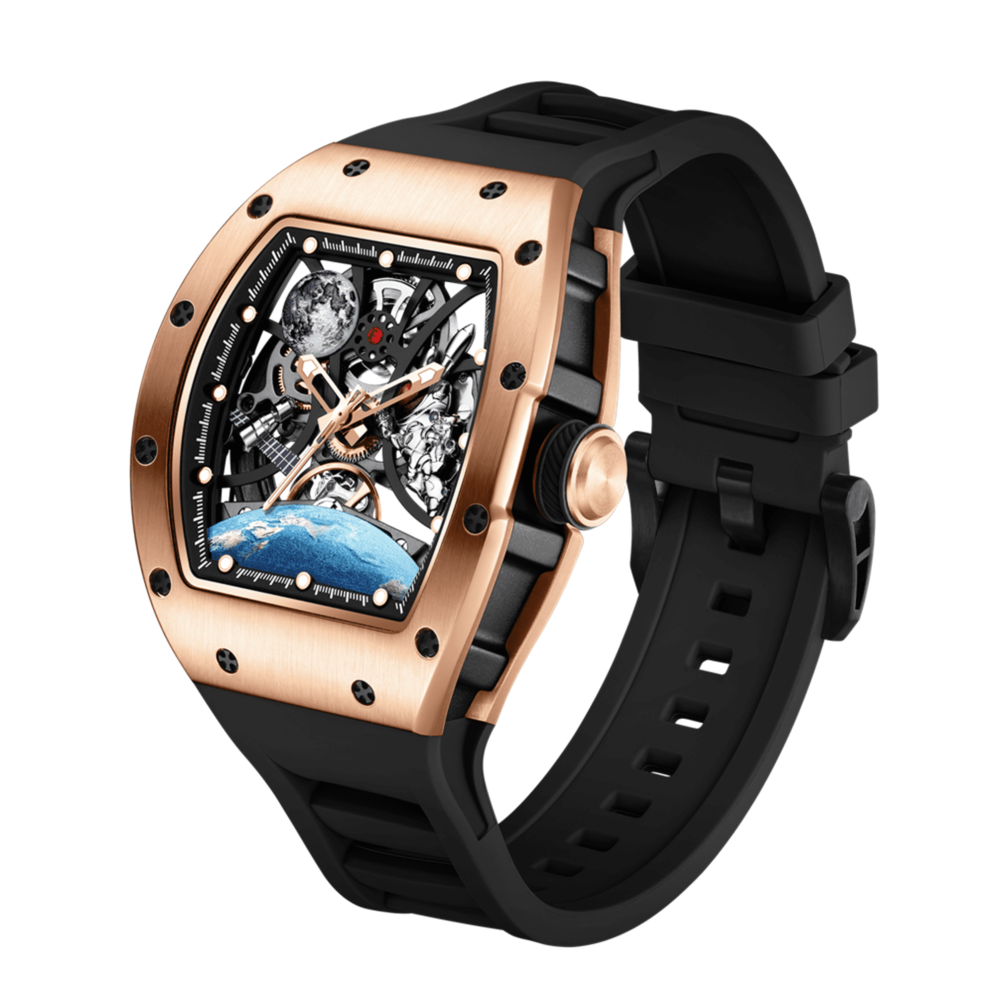 MEGIR Skeleton Dial Automatic Mechanical Movement Watches for Men Waterproof Sport Wristwatch Clock