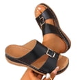 thumbnail image 4 of Womens Wedge Sandals Leather Comfortable Slip on Slides Open Toe Casual Arch Support Platform ladies Sandal Chunky Shoes Black 7(39), 4 of 9