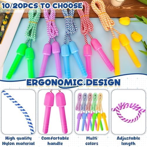 10 Pack Kids Jump Rope, Colorful Nylon Skipping Ropes for , 7.87FT Adjustable Length, 5.51IN Handles, Lightweight Skipping Ropes Set for Indoor & Outdoor Play Fitness School Activities