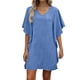 thumbnail image 1 of Mujeres manga corta vestidos de verano cuello en V sólido Batwing manga suelta cambio longitud de rodilla casual cómodo vestido corto de manga larga para mujeres, 1 of 6