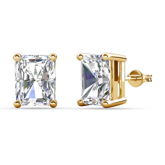 Cate & Chloe Mia 18k Yellow Gold Plated Stud Earrings with 2ct Emerald Cut Simulated Diamonds Gift for Women