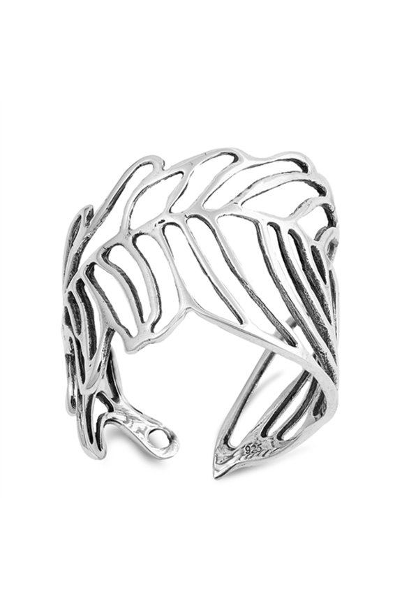 Open Large Filigree Leaf Feather Dainty Ring 925 Sterling Silver Band Jewelry Female Male Size 7