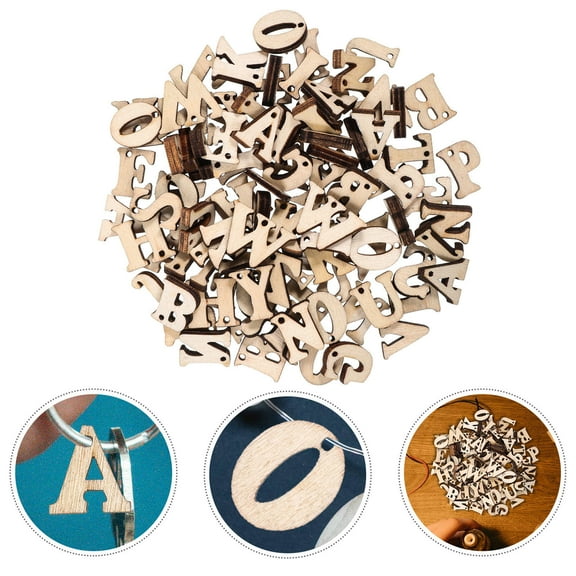 Raindrops Wooden Alphabet Letters for Decoration 100pcs Unfinished Khaki Wood Letters with Holes for DIY Crafts
