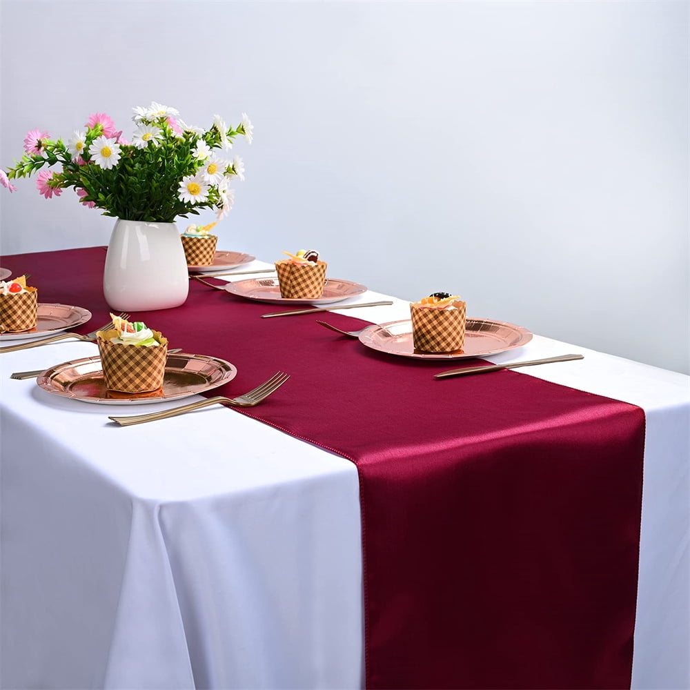 2 Pack Forest Green Satin Table Runners – 12x108 Inch, Wedding Party Decor, Wrinkle Resistant