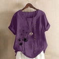 thumbnail image 2 of Womens Shirts Summer Cotton Linen Shirts Casual Boho Floral Short Sleeve Blouse Oversized Loose Tunic Tops Womens Tops, 2 of 4