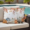 thumbnail image 4 of Orange Blue Thanksgiving Fall Outdoor Waterproof Pillow Covers, Autumn Botanical Pumpkins Decorative Square Throw Pillowcase Sofa Cushion Sham for Patio/Couch/Chair, 20"x20" 2 Pack, 4 of 8
