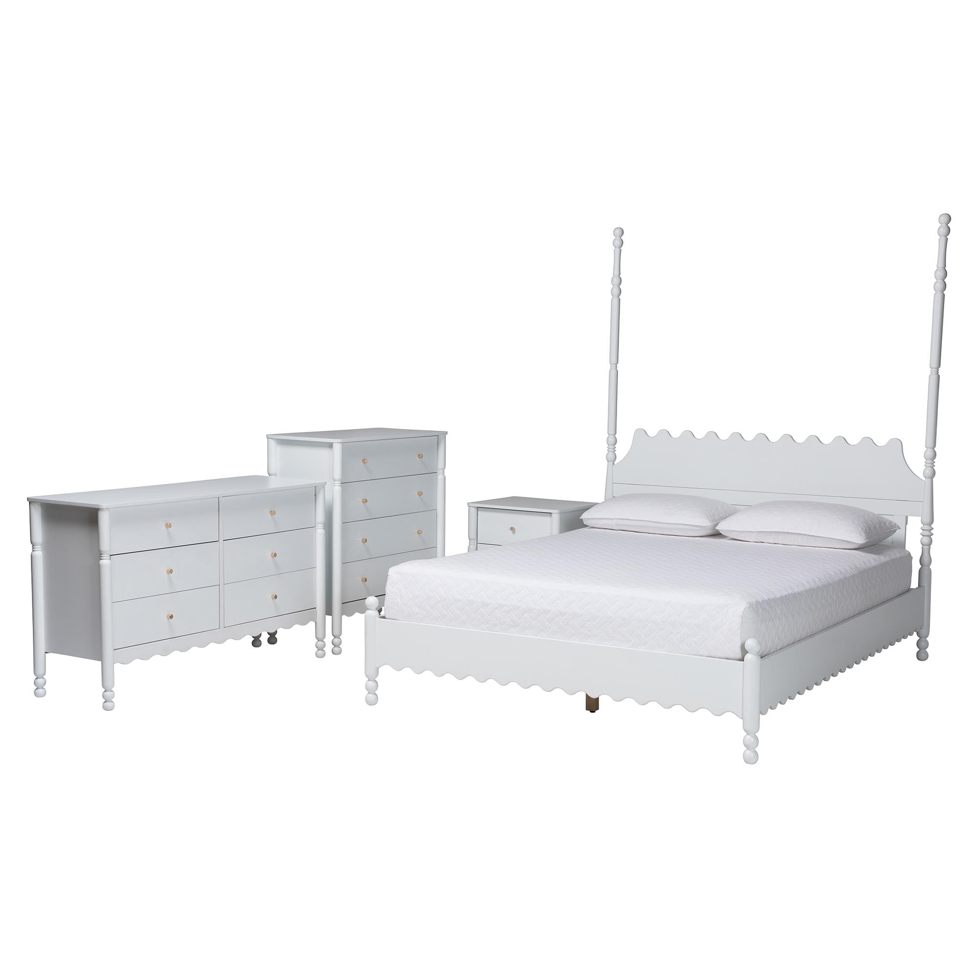 Baxton Studio Hoffman Modern Farmhouse Bedroom Set, King, 4-Piece, White