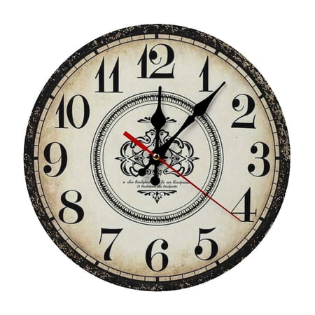 2D Flat Wall Clock Art Print, Silent Non Ticking Battery Operated,Antique Ornate Floral Medallion Vintage Farmhouse Clock Wall Clock 2D Print Decorative for Bathroom Kitchen Bedroom 10 Inch & 12 Inch