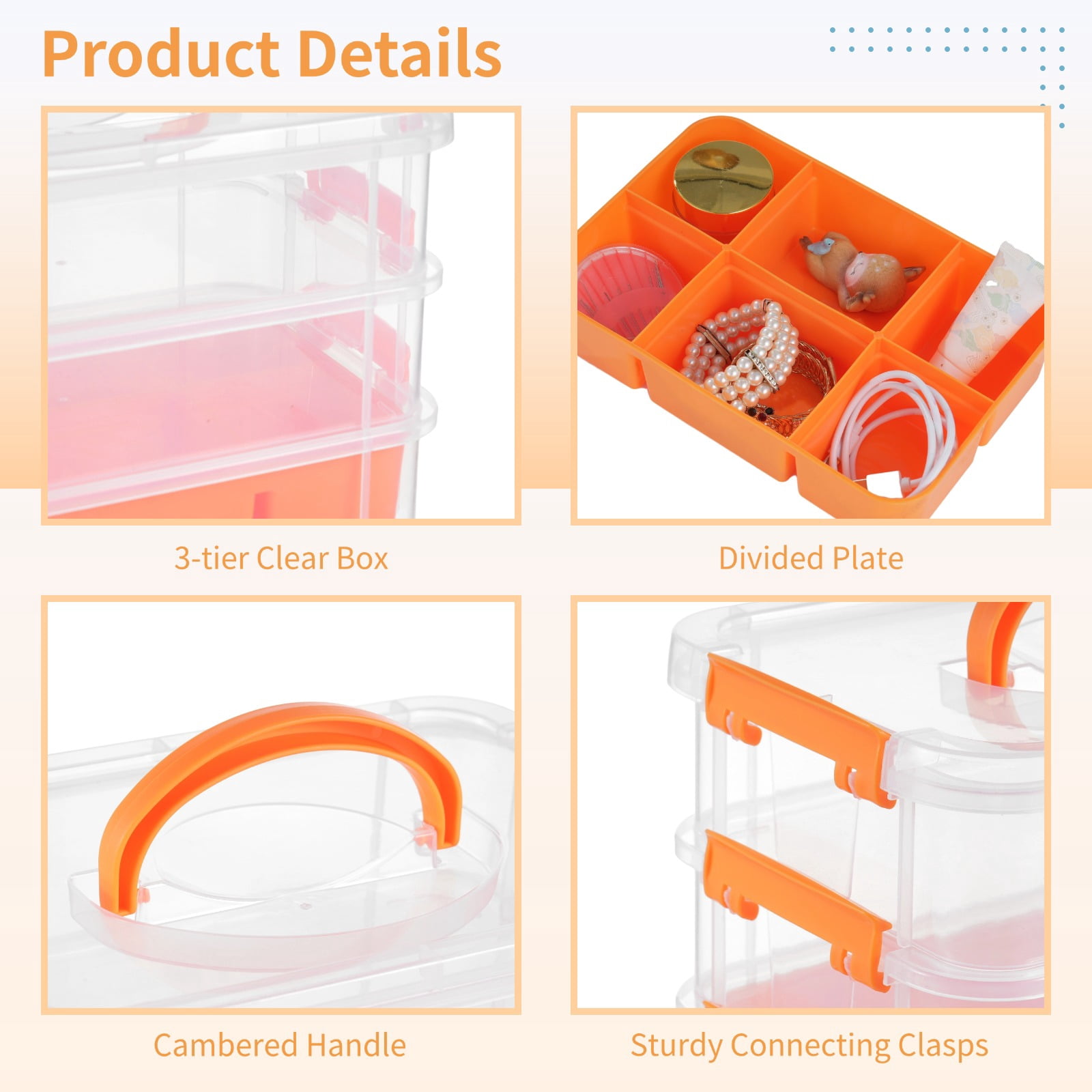 3-Layer Organizer Case Stack & Carry Box, Plastic Multipurpose Storage Container Box, Portable Handled Storage Box with Removable Tray for Organizing Sewing Supplies