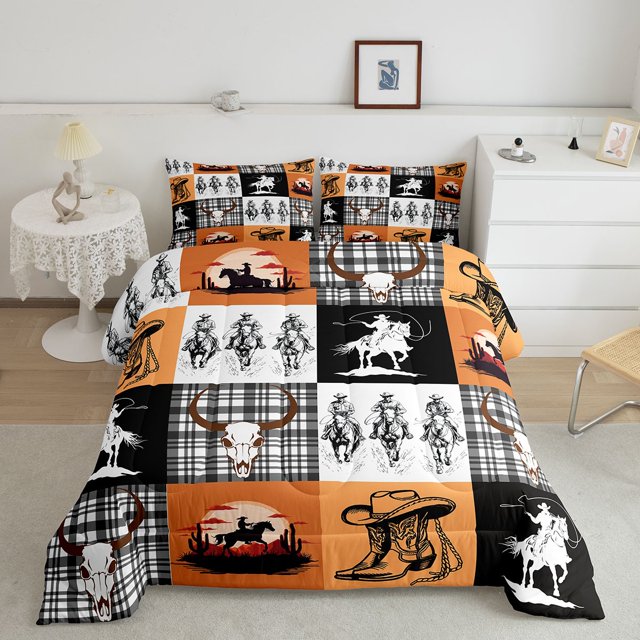 Erosebridal Kids Cowboys Bedding King Comforter Set, Western Boot Down Comforter, Rustic Farmhouse Decor, Reversible 3pcs