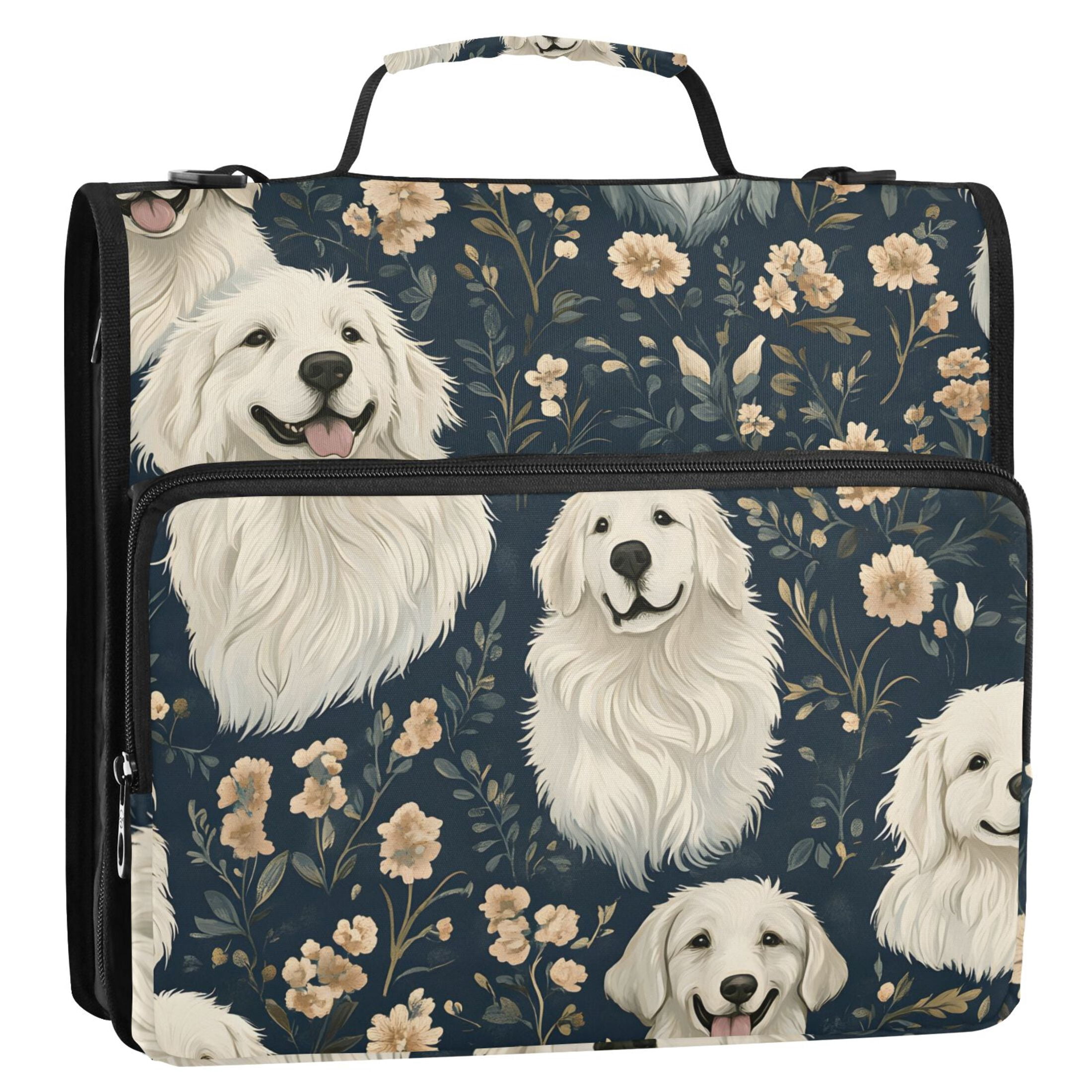 3 Ring Zipper Binder with Shoulder Strap Waterproof Trapper Keeper 2 Inch D-Ring 500 Sheets Capacity Golden Retriever Flower Pattern
