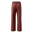 thumbnail image 3 of YIFUNIN Women's Summer Cotton Linen Wide Leg Pants with Button Detail & Elastic Waist, Loose Palazzo Casual Trousers with Pockets,Wine XL, 3 of 5
