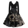 thumbnail image 2 of Halloween Dresses for Women Witch Hat Candy V Neck 1950s Hepburn Cute Dresses Long Sleeve Cocktail Fall Vintage Dress with Belt 4XL, 2 of 5