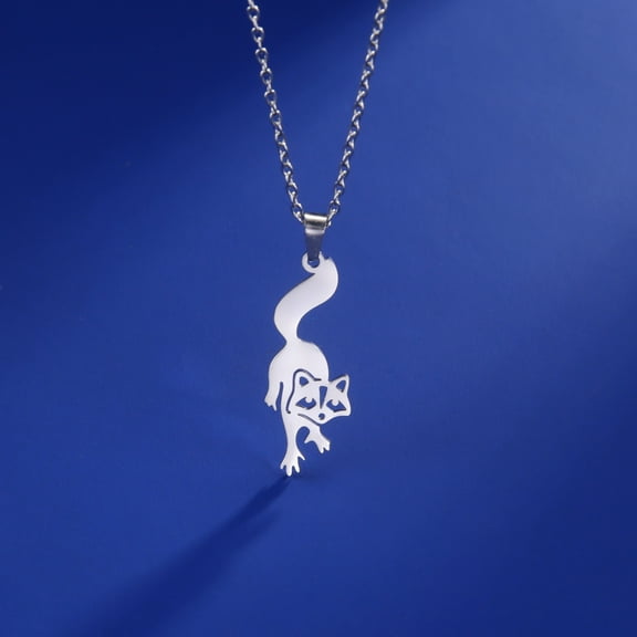 EUEAVAN Silver Raccoon Pendant Necklace Stainless Steel Jewelry
