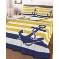 thumbnail image 3 of Quilts King Size, Yellow Striped Soft Comforter Bedding Set for Bed, Navy Blue Nautical Anchor Geometric Lightweight Quilted Bedspread with Pillow Cover(2 Pieces) for All Season, 96x106 Inch, 3 of 6