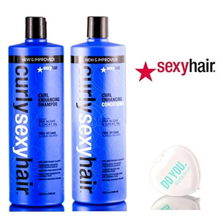 Curly Sexy Hair, Curl Enhancing Shampoo & Conditioner DUO Set, 2019 version with Sea Algae & Cacay Oil (with Sleek Compact Mirror) (33.8 oz / 1000 ml - large liter DUO (Best Drugstore Curly Hair Products 2019)