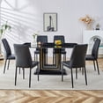 thumbnail image 2 of 7 Piece Dining Table Set, Atumon Dining Room Set with 6 Black PU Cushioned Chairs, Dining Table Set for 6, Modern 7 Piece Dining Table Set for Kitchen Dining Room, Black Glass Tabletop, 2 of 10