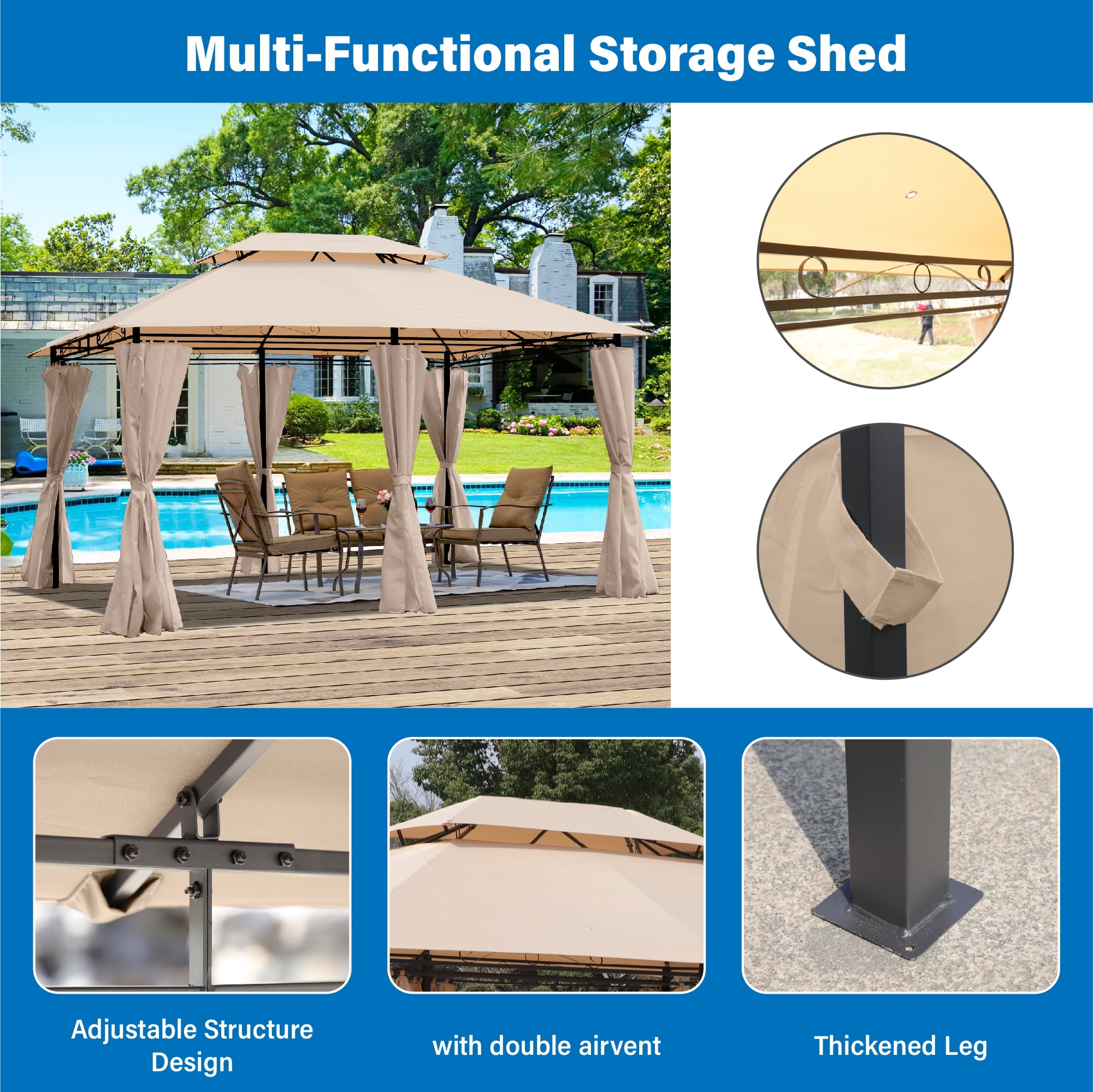 Retractable Awning, 118x71 Inch UV Resistant Privacy Screen for Balcony Patio Garden, Beige
